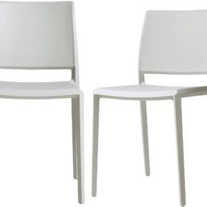 Modern Stackable Armless Plastic Dining Chair Pure White 2-Pack
