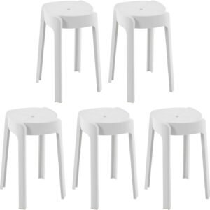 White Round Stackable Nesting Stool 5-Pack