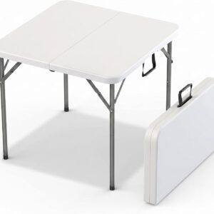Square Folding Card Table with Built-In Handle White