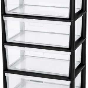Wide 4-Drawer Plastic Storage Tower Organizer