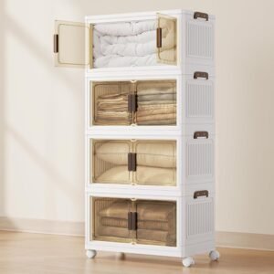 Stackable Storage Bin with One Lid 4-Tier Foldable