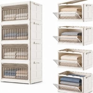 Stackable Storage Bin with Lid 4-Tier Collapsible