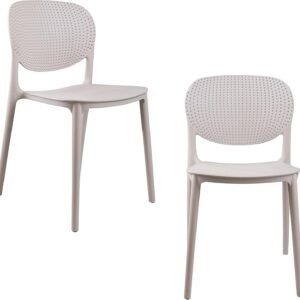 Mesh Perforated Stackable Dining Chair Indoor Outdoor 2-Pack Beige