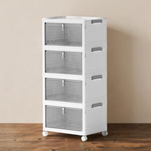 Stackable Storage Bin with Lids and Wheels 4-Tier