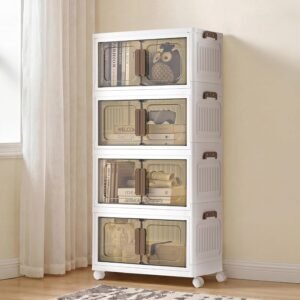 Stackable Storage Bin with One Lid 4-Tier Foldable
