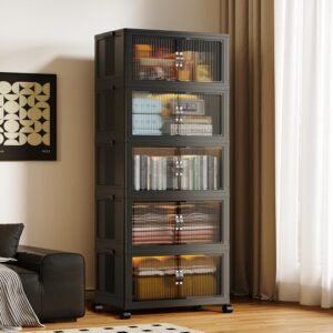Stackable Storage Cabinet with Lid 5-Pack Black