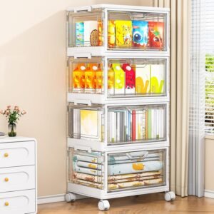 Clear Storage Bin with Lids 4-Tier Stackable