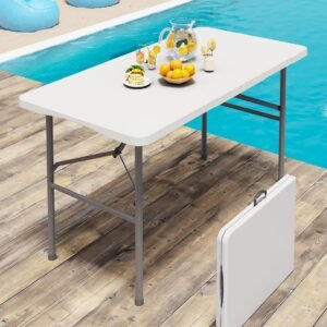 White Folding Outdoor Table with Carrying Handle