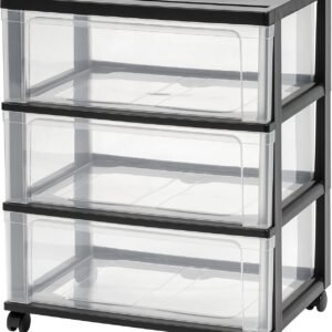 3-Drawer Wide Storage Cart with Wheels Black